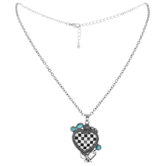 Necklace, Western Turquoise Checkered Heart Necklace