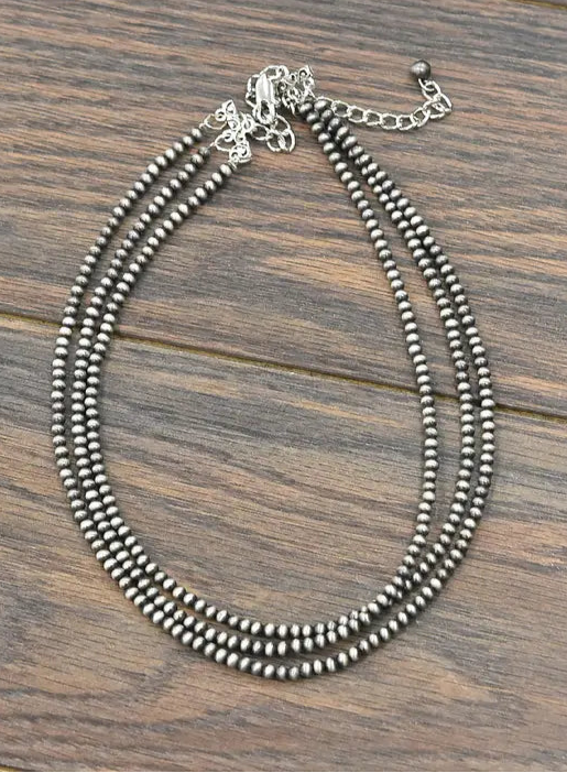 Necklace,  Western Navajo Pearl 17" 3-strand 4mm Navajo Bead Necklace