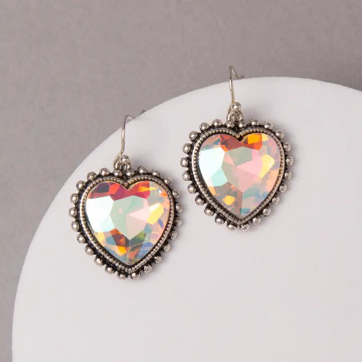 Earrings, Western AB Heart Concho Dangle Earrings