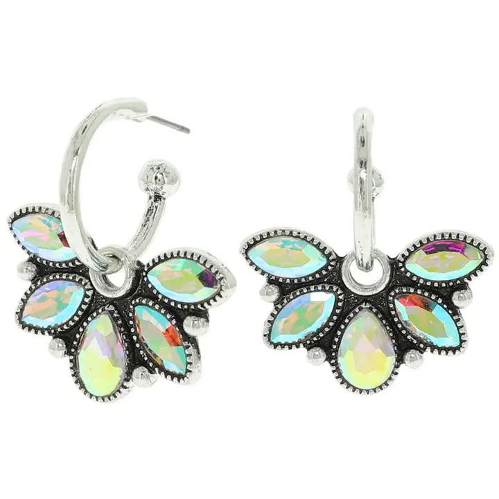 Earrings, AB Floral Concho Hoop Earrings