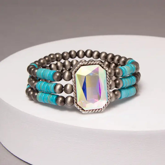 Bracelet, Western Rhinestone Turquoise Embellished Beaded Bracelet