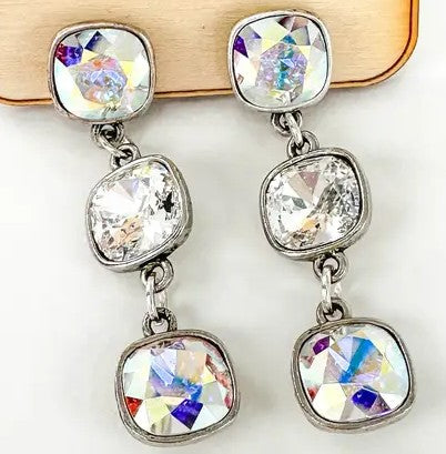 Necklace, AB Triple Austrian Crystal Drop Earring