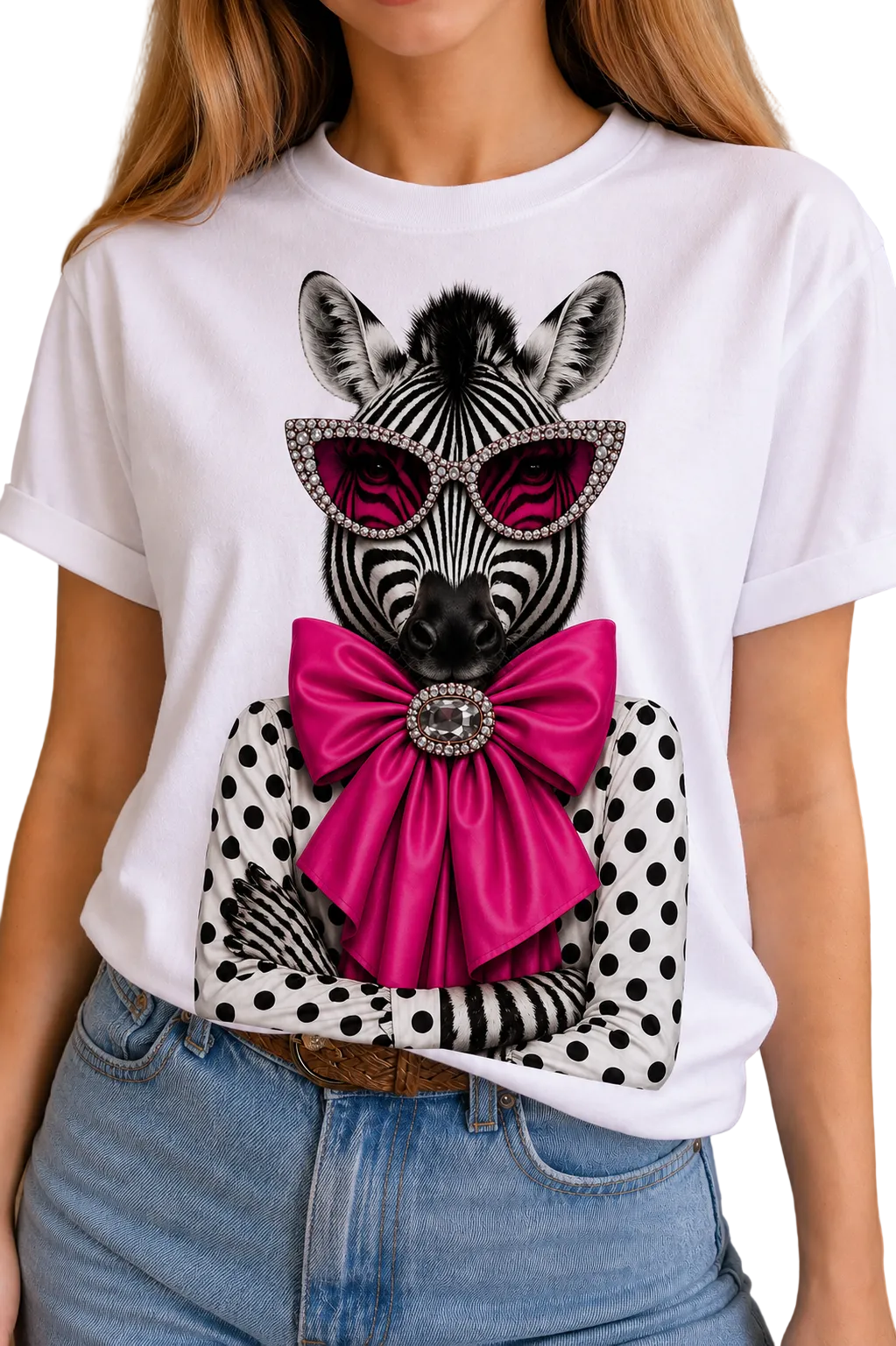 Jeweled Polka Dot Zebra on White Crew DS