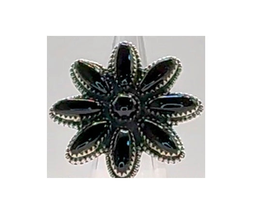Ring, Flower in Black Onyx & .925 Sterling Silver