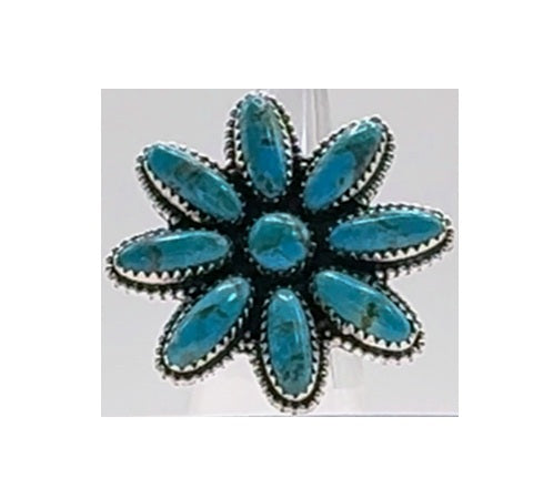 Ring, Flower in Turquoise & .925 Sterling Silver