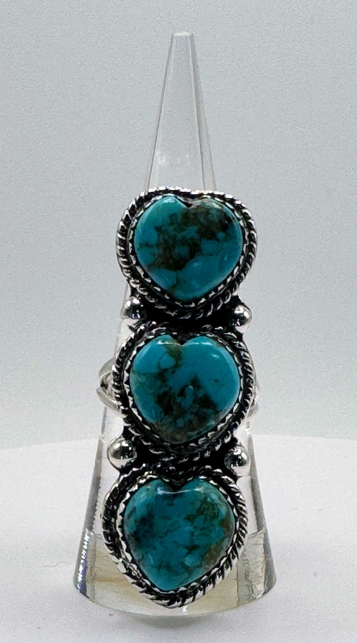 Ring, Heart - Triple Turquoise & .925 Sterling Silver