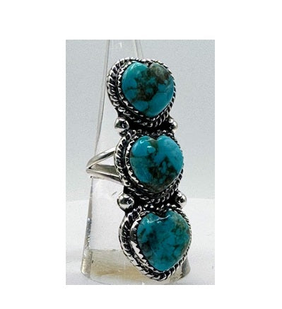 Ring, Heart - Triple Turquoise & .925 Sterling Silver