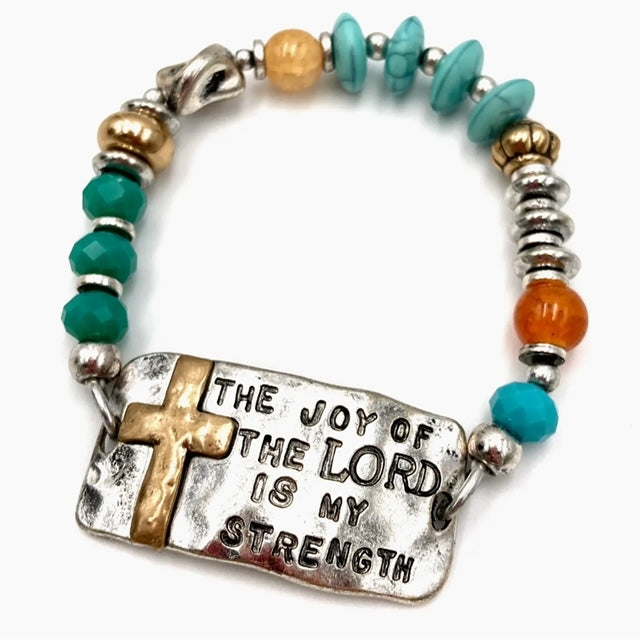 Bracelet, Cross "The Joy of the Lord is My Strength" Beads Bracelet