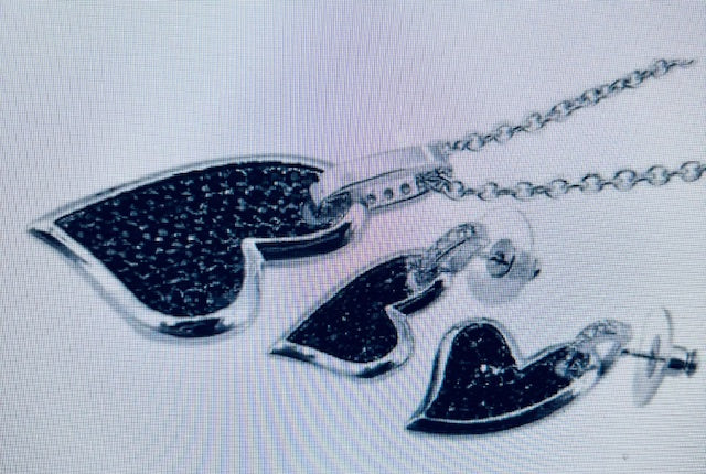 Necklace & Earring Set, .925 SS Black Pave Necklace and Earrings