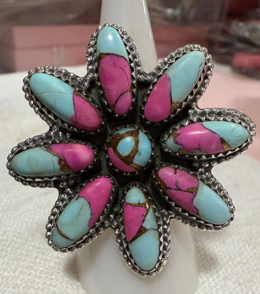 Ring, Flower in Cotton Candy .925 Sterling Silver