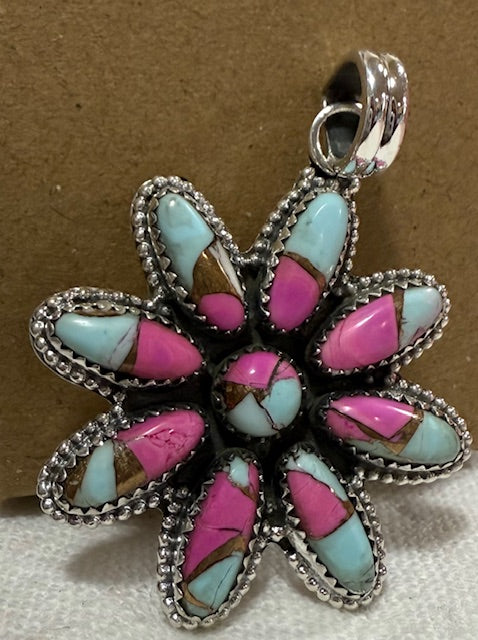 Necklace, Flower in Cotton Candy & .925 Sterling Silver