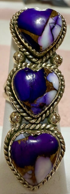 Ring, Heart - Triple Violet Dahlia .925 Sterling Silver