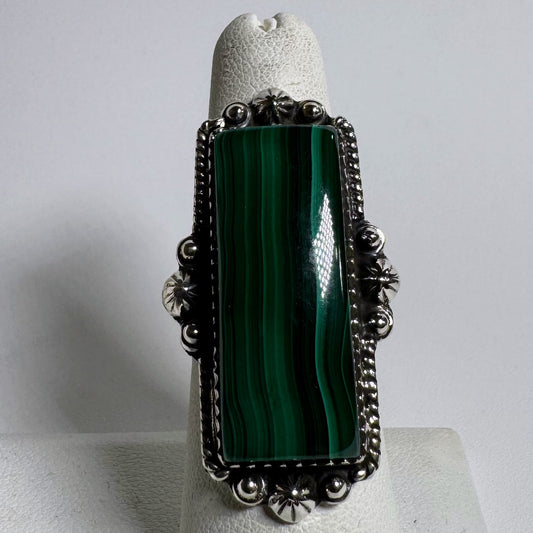 Ring, Rectangle in Malachite .925 Sterling Silver