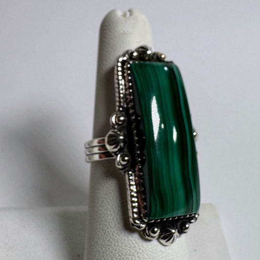 Ring, Rectangle in Malachite .925 Sterling Silver