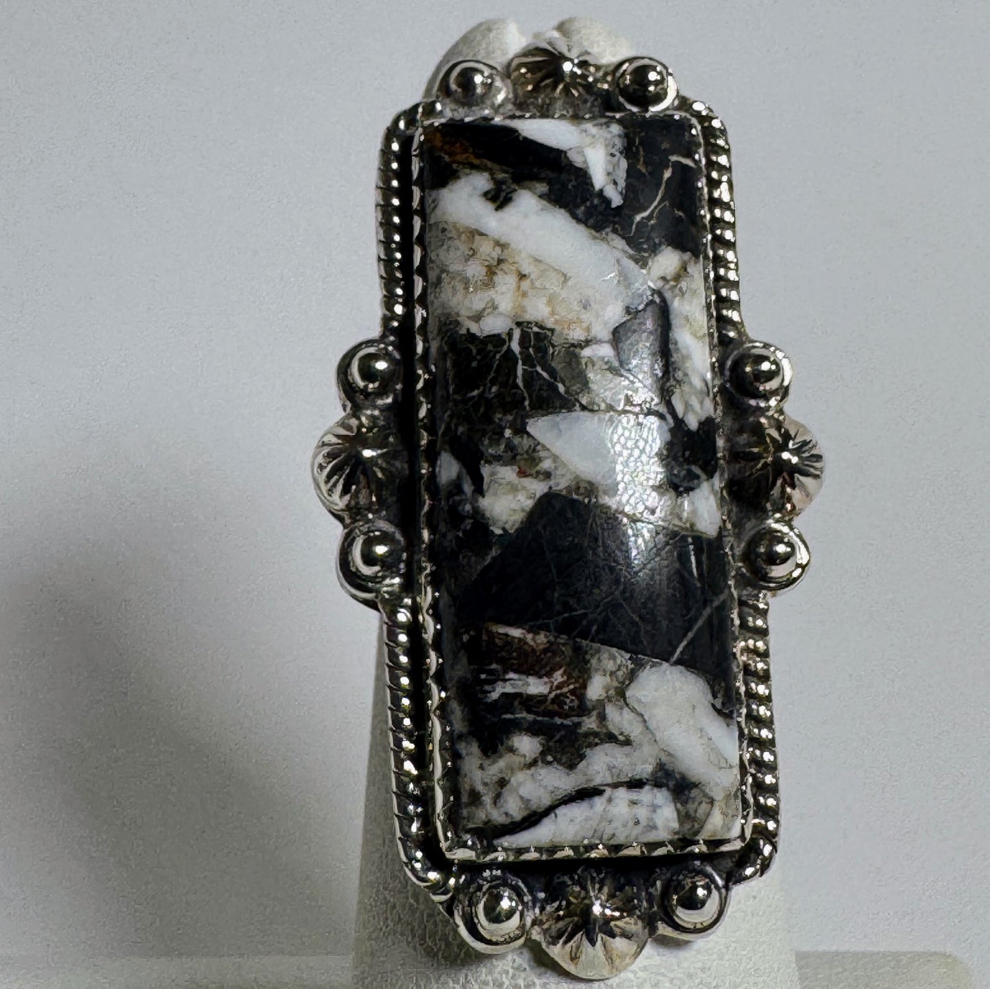 Ring, Rectangle in White Buffalo Turquoise .925 Sterling Silver