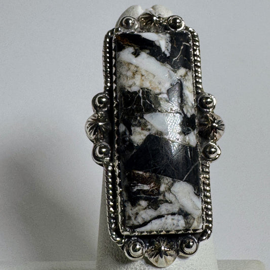 Ring, Rectangle in White Buffalo Turquoise .925 Sterling Silver