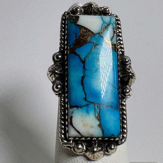 Ring, Rectangle in Kingman Ice Dahlia .925 Sterling Silver