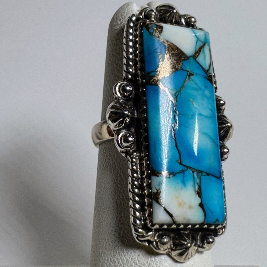 Ring, Rectangle in Kingman Ice Dahlia .925 Sterling Silver