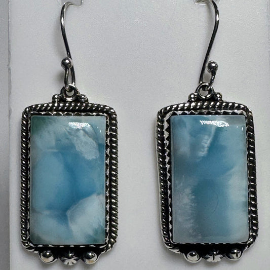 Earrings, Rectangle in Larimar .925 Sterling Silver