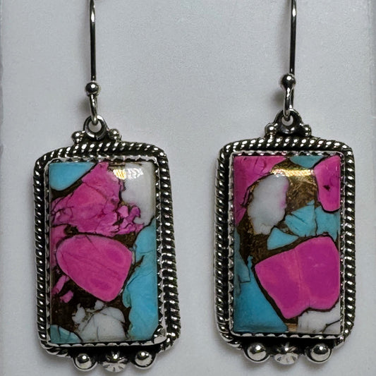 Earrings, Rectangle in Cotton Candy .925 Sterling Silver