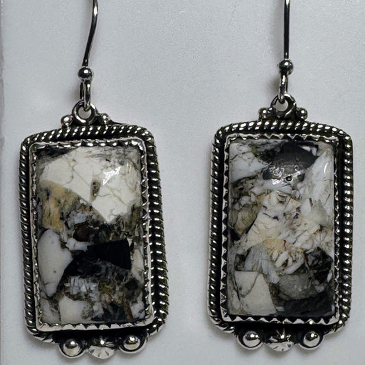 Earrings, Rectangle in White Buffalo Turquoise .925 Sterling Silver