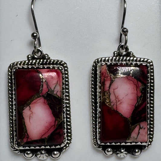 Earrings, Rectangle in Rose Dahlia .925 Sterling Silver