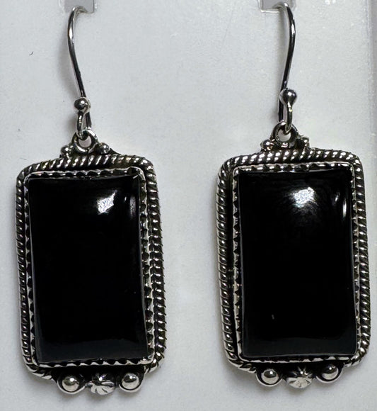Earrings, Rectangle in Black Onyx .925 Sterling Silver