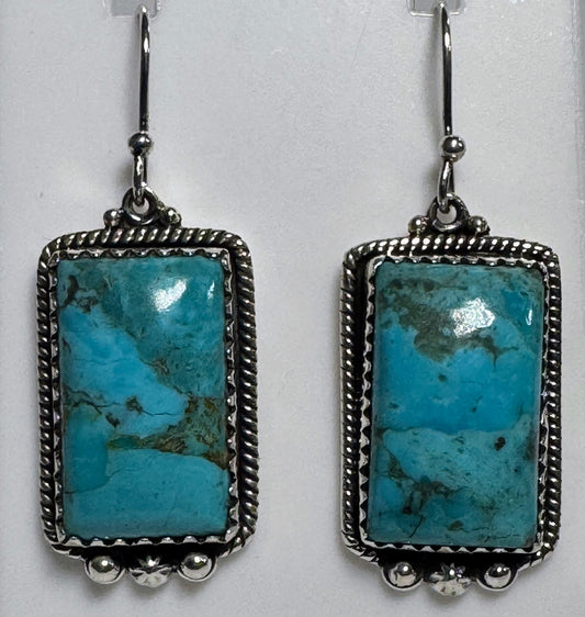 Earrings, Rectangle in Kingman Turquoise .925 Sterling Silver