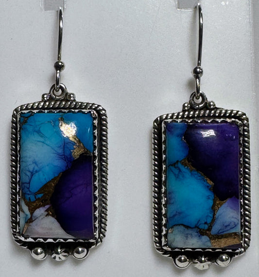 Earrings, Rectangle in Violet Dahlia .925 Sterling Silver