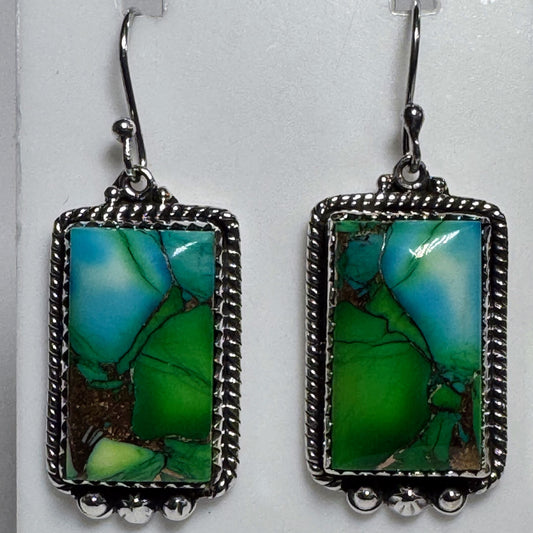 Earrings, Rectangle in Green Ice Dahlia .925 Sterling Silver