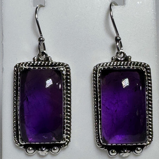 Earrings, Rectangle in Amethyst .925 Sterling Silver