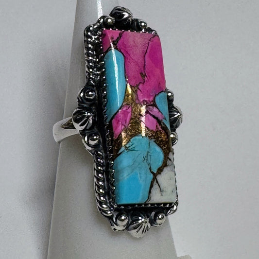 Ring, Rectangle in Cotton Candy .925 Sterling Silver