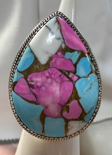 Ring, Cotton Candy Oversized Pear Shape & .925 Sterling Silver