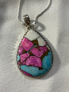 Necklace, Cotton Candy Oversized Pear Shape & .925 Sterling Silver