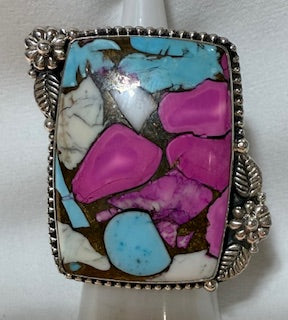 Ring, Cotton Candy Oversized Rectangle Shape & .925 Sterling Silver