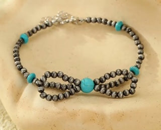 Bracelet, Navajo Bead Bow w/Turquoise beads