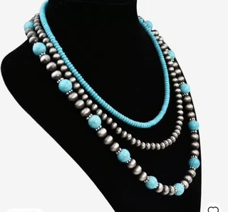 Necklace, Bow 3 pc Navajo Style beads with turquoise