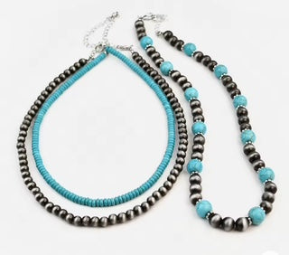 Necklace, Bow 3 pc Navajo Style beads with turquoise