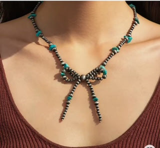 Necklace, Bow Navajo Style beads with Turquoise Chips