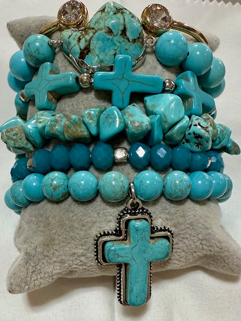 Bracelet, Cross - Turquoise Stacks Bracelet