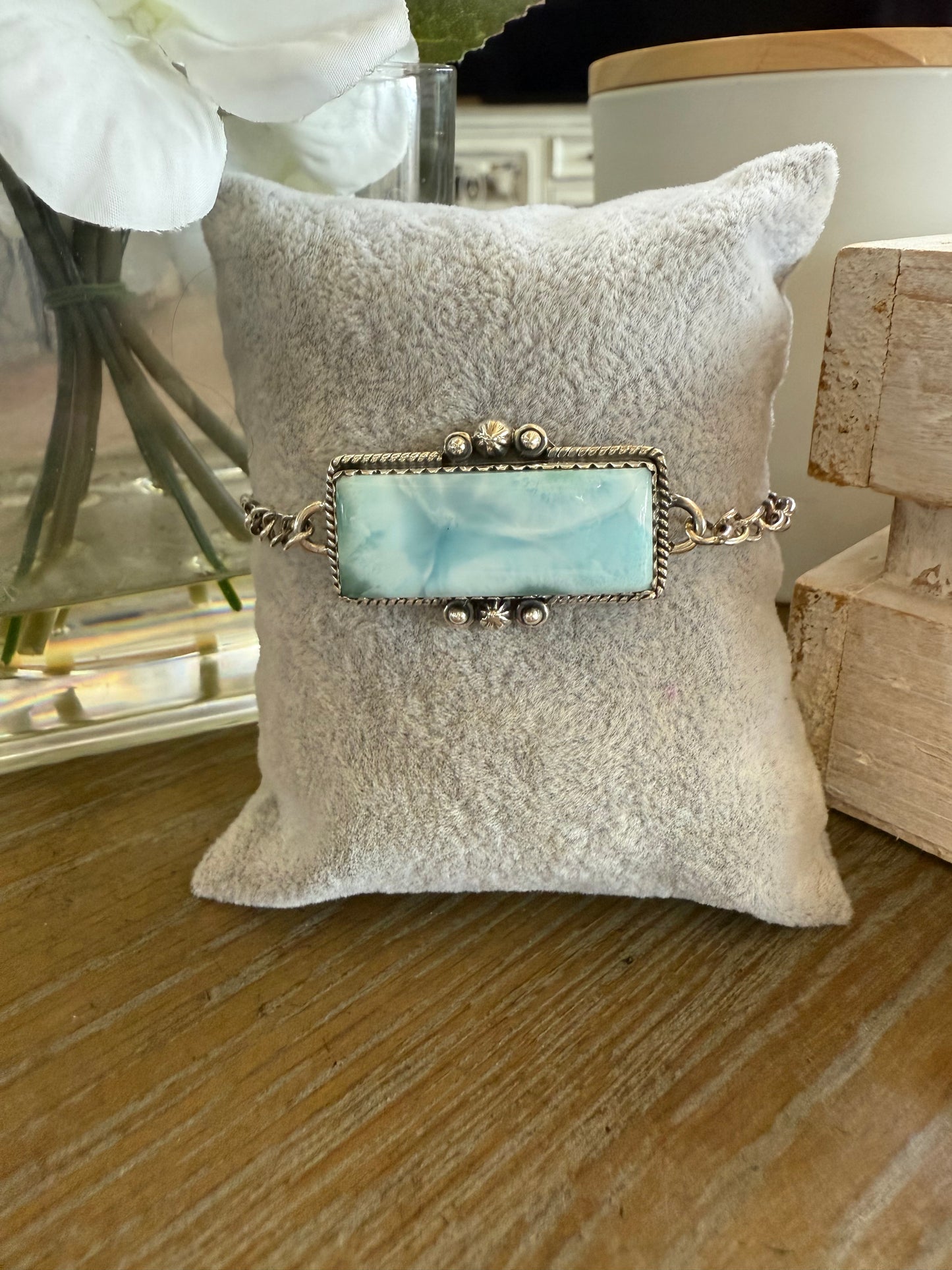 Bracelet, Rectangle in Larimar .925 Sterling Silver