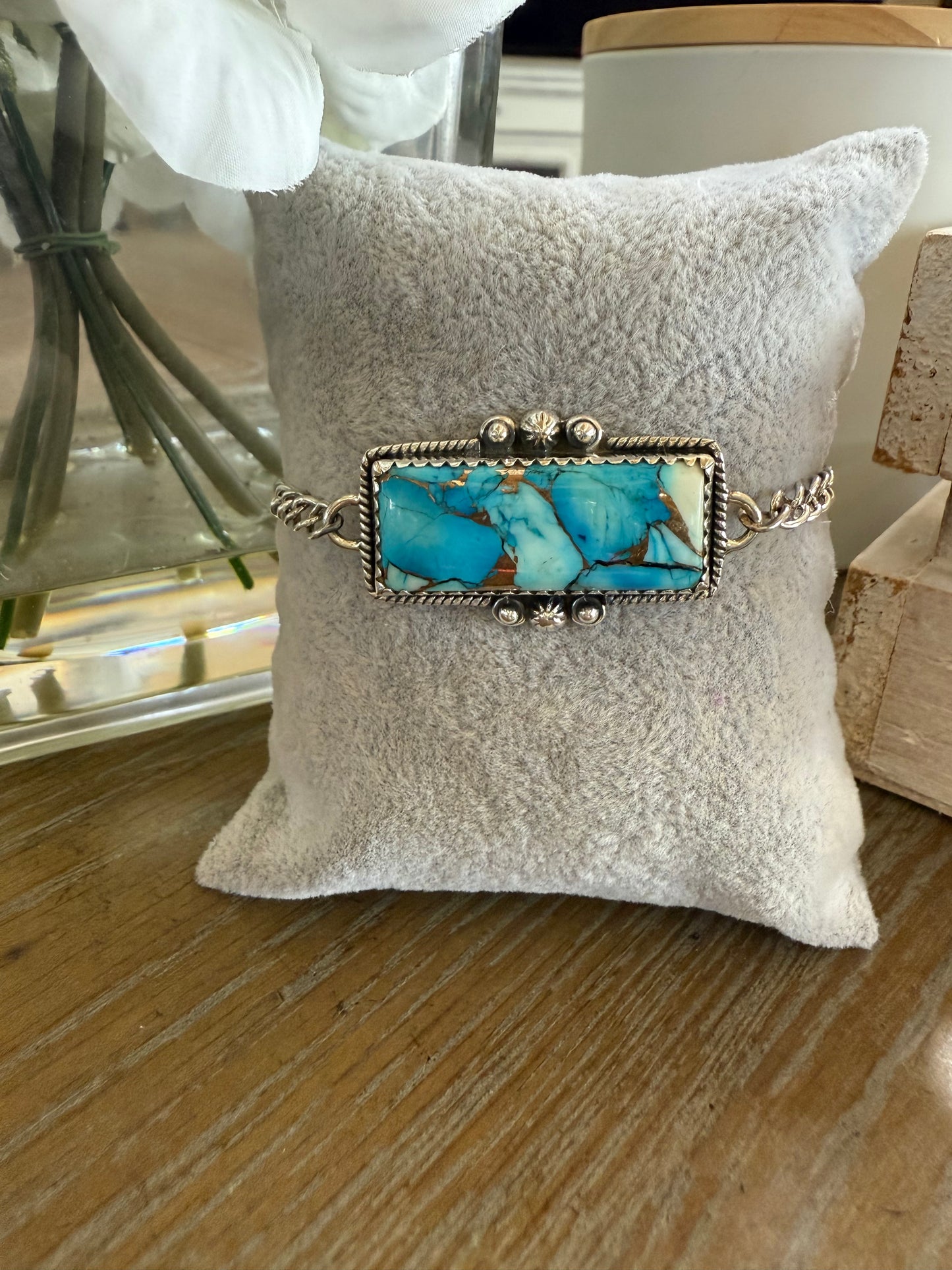 Bracelet, Rectangle in Kingman Ice Dahlia .925 Sterling Silver