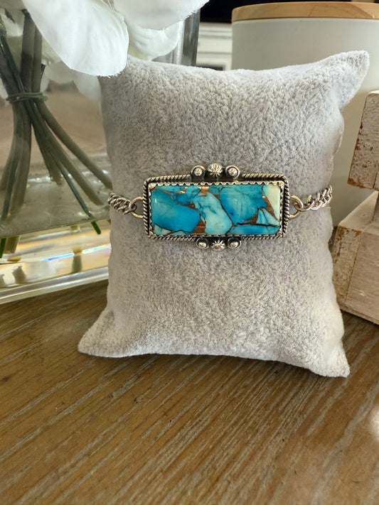 Bracelet, Rectangle in Kingman Ice Dahlia .925 Sterling Silver