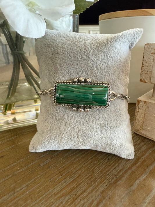 Bracelet, Rectangle in Malachite.925 Sterling Silver