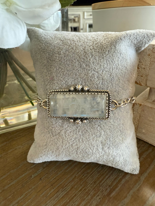 Bracelet, Rectangle in Rainbow Moonstone.925 Sterling Silver