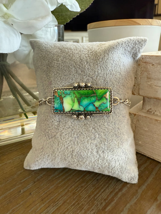 Bracelet, Rectangle in Green Ice Dahlia .925 Sterling Silver