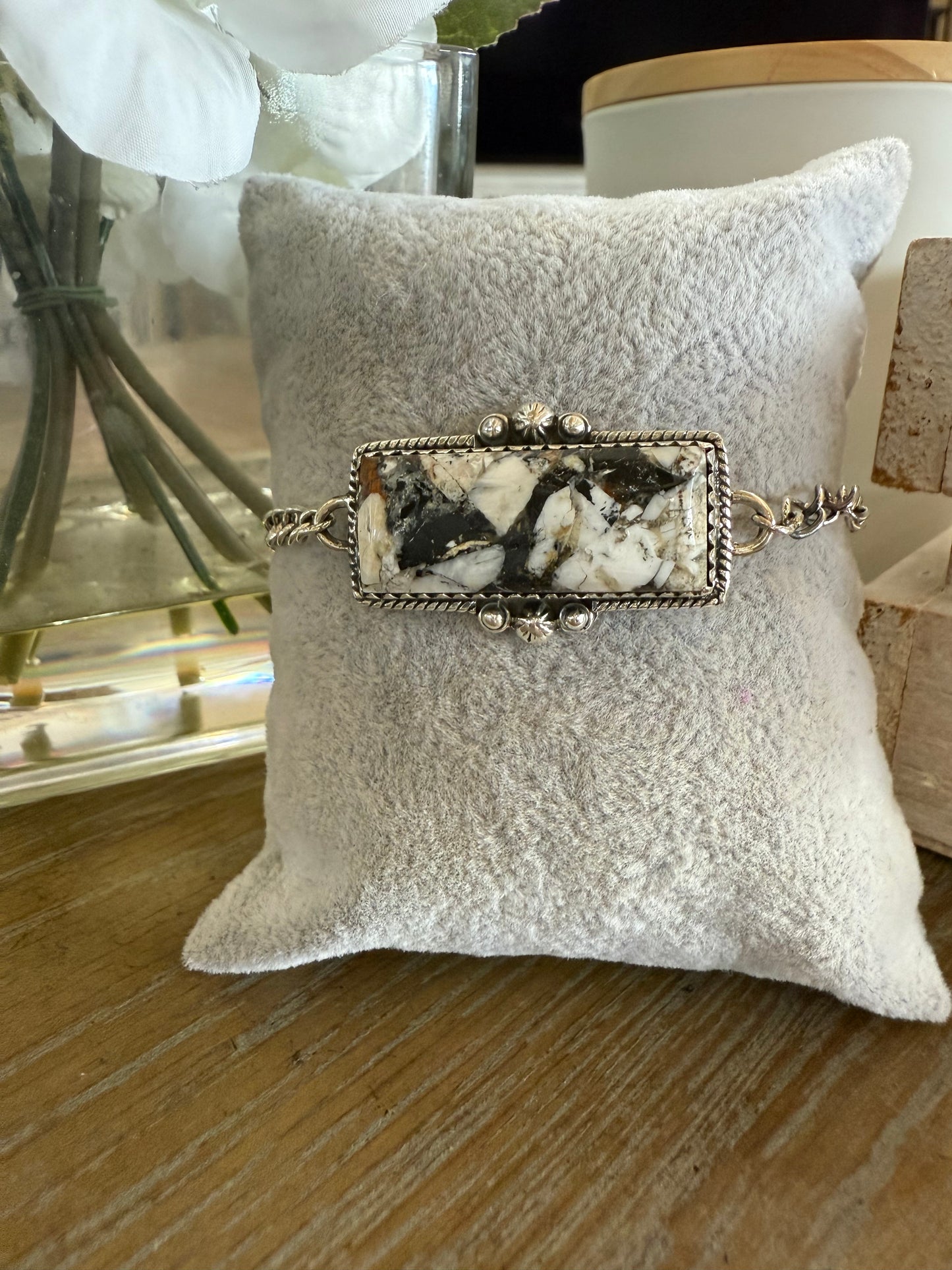 Bracelet, Rectangle in White Buffalo Turquoise .925 Sterling Silver