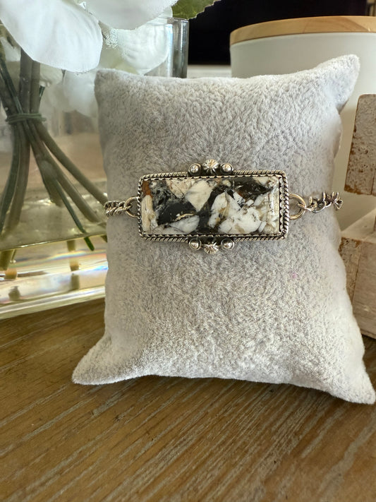 Bracelet, Rectangle in White Buffalo Turquoise .925 Sterling Silver