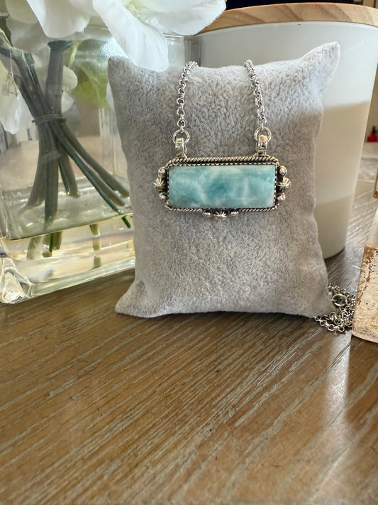 Necklace, Rectangle in Larimar .925 Sterling Silver
