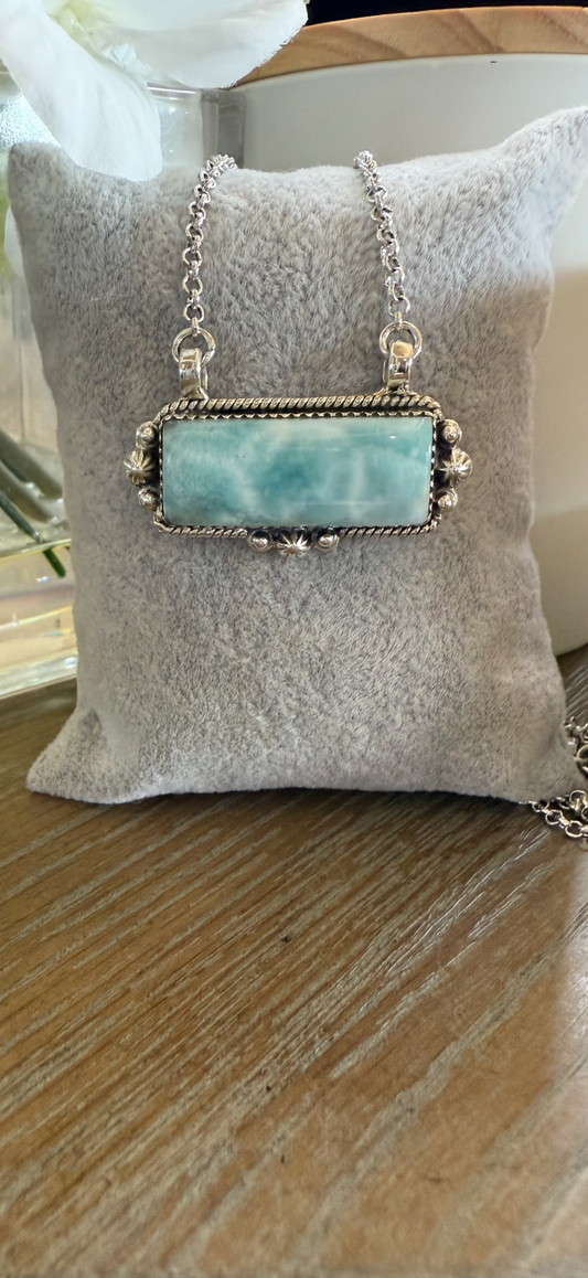 Necklace, Rectangle in Larimar .925 Sterling Silver